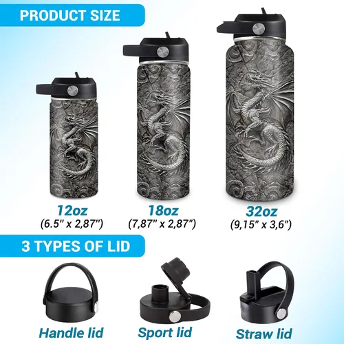 Vista 5 de Hyturtle Botella de agua vikingo personalizada, botella de acero inoxidable aislada de viaje con tapa a prueba de fugas, 18 onzas, 32 onzas, regalos