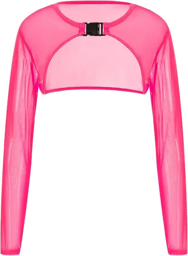 Vista 5 de Camisetas Rave para mujer de malla transparente manga larga con hebilla