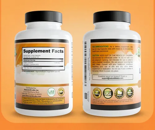 Vista 7 de NaturaLife Labs Acetil L-carnitina (ALCAR) 1500 mg por porción – 100 cápsulas – Sin OMG, sin gluten, vegano