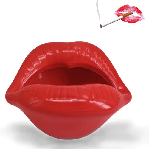 Vista 5 de Ceniceros de cigarrillos de cerámica creativos con estilo de labios Decoración casera de moda (rojo oscuro)