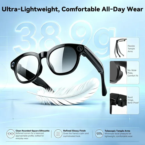 Vista 8 de Gafas inteligentes AI con cámara 8MP HD para hombres y mujeres, gafas