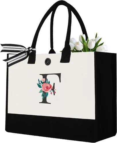 Vista 27 de Initial Canvas Tote Bag, Monogrammed Tote Bags Suitable for Mother's Day Wedding Beach