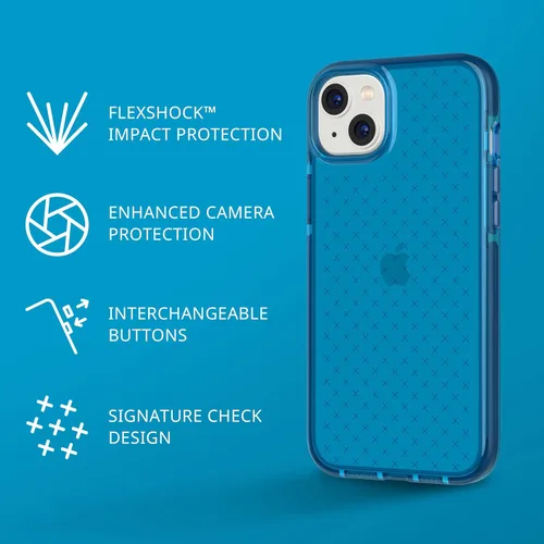 Vista 2 de Tech21 iPhone 14 Plus Evo Check - Funda protectora delgada y absorbente de golpes con protección FlexShock de 16 pies contra caídas múltiples y Azul
