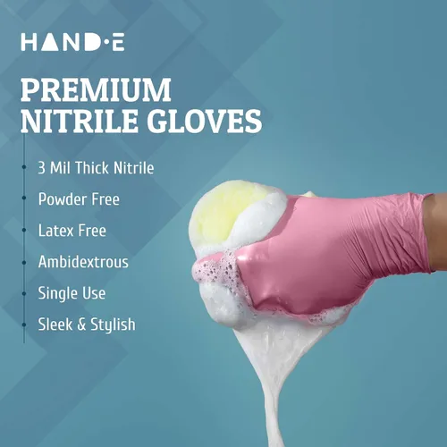 Vista 5 de Hand-E Touch - Guantes desechables de nitrilo rosa, para esteticista, técnico de uñas, tinte y estilista de cabello, guantes de limpieza