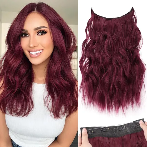 Vista 29 de KooKaStyle - Extensiones de cabello con hilo invisible, diadema transparente, ajustables, 4 clips fijadores, cabello largo y ondulado de 12