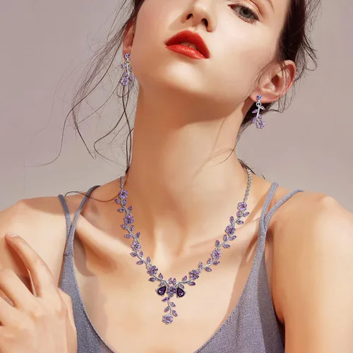Vista 2 de BriLove Juego de aretes colgantes de cristal para mujer joyería de boda en racimo de hojas para novia Metal Cristal Metal