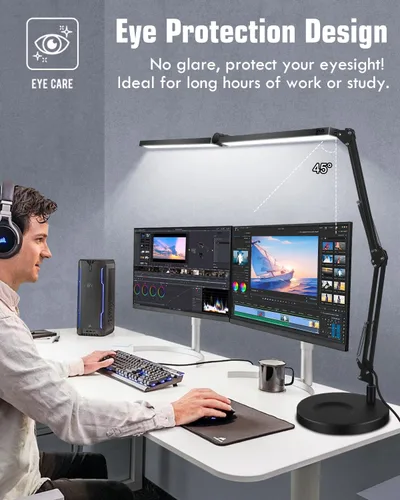 Vista 11 de Toolour Lámparas LED de escritorio para oficina en casa 2 en 1 lámpara de escritorio de doble cabezal con base de abrazadera, control remoto, clip