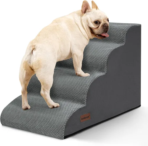 Vista 13 de Aodisman Escaleras para perros pequeños,Rampa para perros de 3 escalones Beige