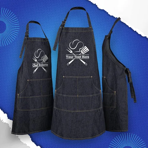 Vista 4 de Delantal personalizado para hombres y mujeres Delantal de chef de mezclilla personalizado con bolsillos Regalos de cocina personalizados