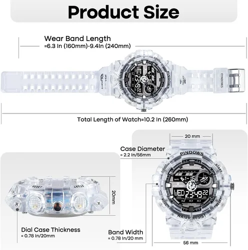 Vista 3 de PINIDOUS Reloj deportivo digital para hombre, reloj deportivo dorado, resistente al agua, con 3 alarmas, cuenta atrás, cronómetro, digital