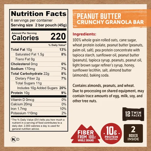 Vista 2 de Kodiak Barras de granola crujientes, paquete variado, alto en proteínas, 4