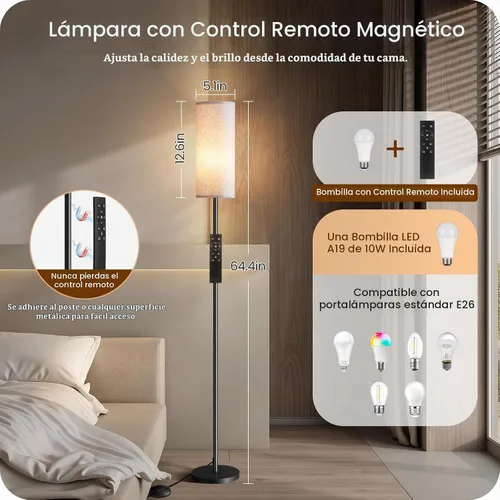 Vista 2 de Paquete de 2 lámparas de pie regulables para sala de estar con 2 controles remotos e interruptor de pie, lámpara de pie de esquina, lámpara alta