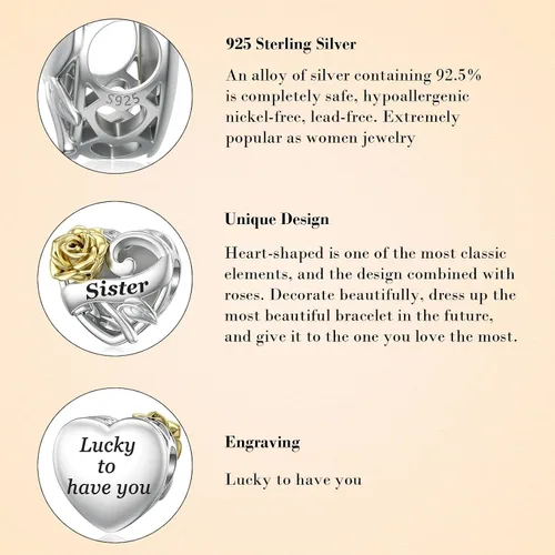 Vista 7 de SEVENWELL Dijes familiares para Pandora, cuentas de plata de ley 925 con diseño de corazón para pulsera, madre, hermana, hija, esposa, nana, mejor