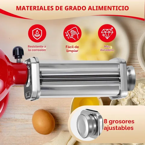 Vista 2 de Rodillo de pasta para batidora de pie Kitchenaid, máquina de pasta para accesorios de mezclador Kitchenaid, accesorio de pasta de acero inoxidable