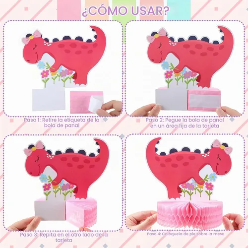 Vista 3 de 9 piezas de decoración de fiesta de cumpleaños de dinosaurio, centros