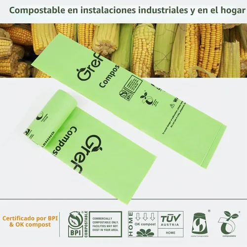 Vista 5 de GreFusion Bolsas compostables para cubo de compost de cocina, 1.2 galones, 125 unidades, certificadas por BPI y ASTM, a prueba de fugas y control
