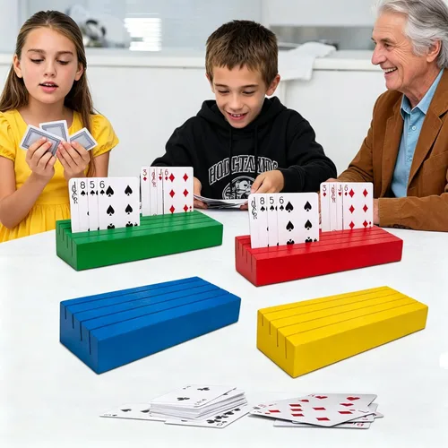 Vista 3 de Portatarjetas de madera para naipes, soporte de madera para naipes para niños, soporte para cestas para adultos mayores, coronas de mazo de cartas