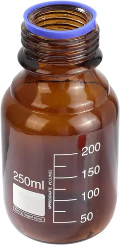 Vista 2 de 10 piezas de vidrio de borosilicato ámbar 8.5 fl oz graduado redondo laboratorio reactivo medios/botella de almacenamiento con tapa de rosca naranja
