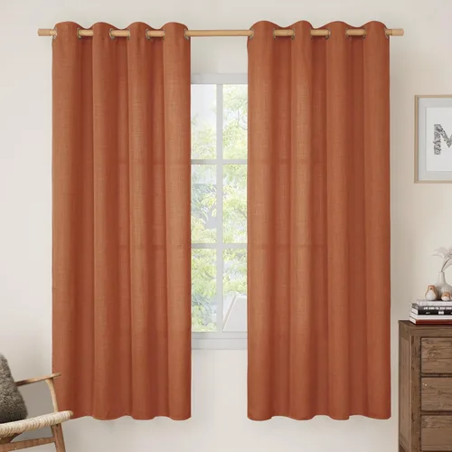 Vista 30 de LAMIT Cortinas de lino marrón caramelo para sala de estar, 84 pulgadas, de lino sintético, texturizado, filtrante de luz, paneles de privacidad