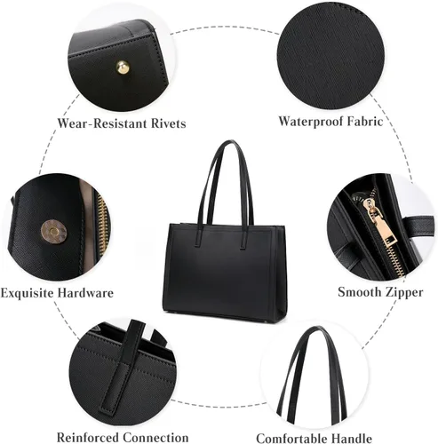 Vista 4 de FANDARE Bolso grande para laptop para mujer, bolso de hombro impermeable de piel sintética para oficina, trabajo, negocios