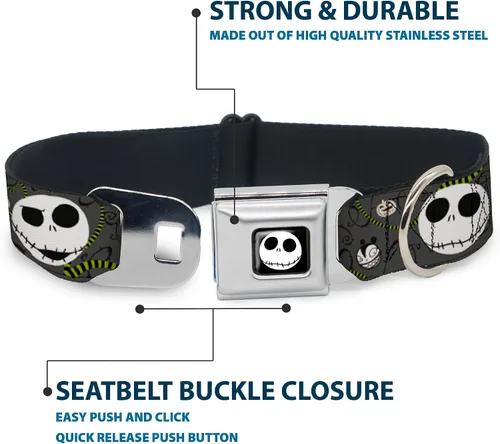 Vista 4 de Buckle-Down NBC Jack Expressions/Halloween Elements - Collar de perro con hebilla para cinturón de seguridad, color gris, 1 pulgada de ancho, se