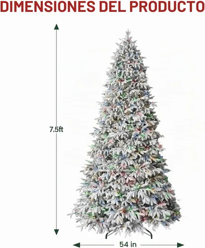 Vista 6 de Hykolity Árbol de Navidad preiluminado de 7.5 pies con 650 LED multicolor Flocado Multicolor