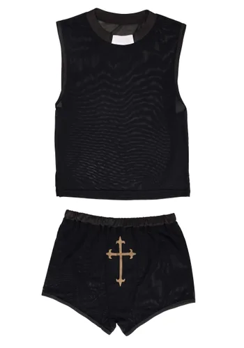 Vista 2 de Disfraz Sexy de Sacerdote de Malla para Hombre Multicolor