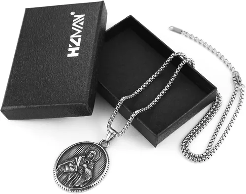 Vista 5 de HZMAN Collar de San Benito de acero inoxidable para hombres y mujeres, amuleto de exorcismo católico, colgante de medalla de joyería de regalo