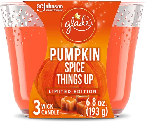 Vista 2 de Vela Glade, vela aromática infundida con aceites esenciales, vela ambientadora, vela de 3 mechas (PPumpkin Spice Things Up)