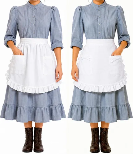 Vista 14 de White Maid Half Apron for Women with Pocket, Vintage Ruffled Apron Blanco