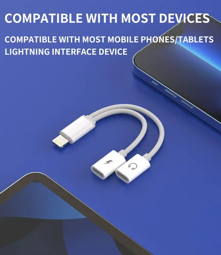 Vista 4 de Adaptador de auriculares para iPhone (paquete de 2) Divisor Lightning dual 2 en 1, adaptador de conector doble para carga de audio, cable de carga