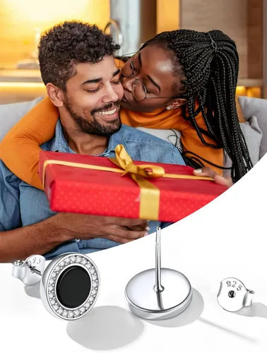 Vista 7 de ChicSilver Pendientes de tuerca de plata de ley 925 con runa vikinga de ónix negro natural para mujeres y hombres