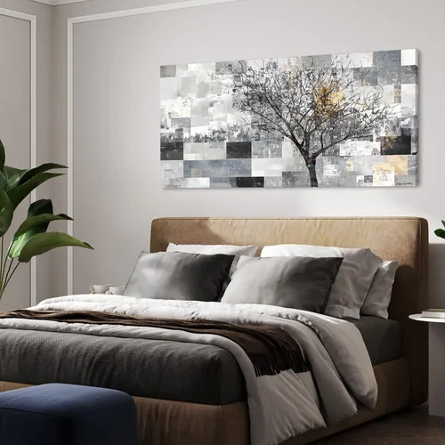 Vista 6 de LASMOND Arte de pared abstracto moderno de árbol para sala de estar, pintura en lienzo en blanco y negro, arte de pared grande de paisaje natural