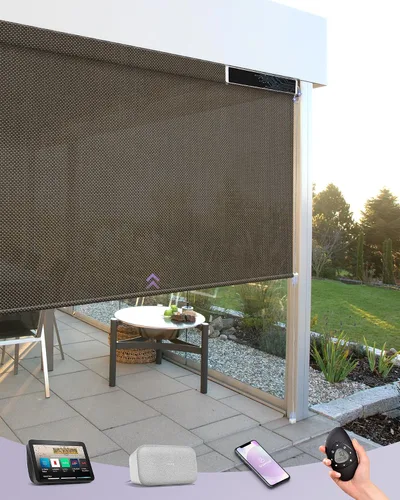 Vista 13 de Graywind Persianas enrollables motorizadas para exterior para patio compatibles con Alexa Google, cortinas solares inteligentes para exteriores