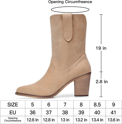 Vista 5 de SHIBEVER Botas vaqueras para mujer, de pantorrilla ancha, con bordado occidental, botas vaqueras con puntera puntiaguda