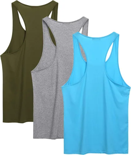 Vista 5 de COOFANDY Paquete de 3 camisetas sin mangas de algodón para hombre, sin mangas, estilo casual, clásicas