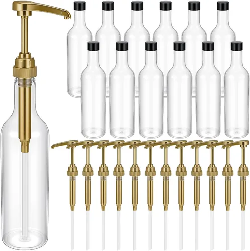 Vista 8 de Maxdot 2 piezas botellas de jarabe de 25 oz con bomba, botellas de cuello largo, dispensador de bomba de jarabe de plástico para accesorios de bar