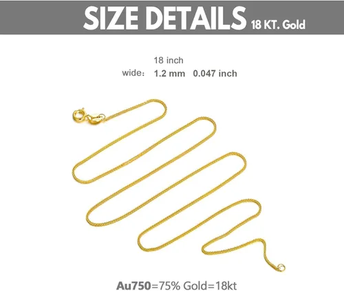 Vista 6 de Collar de cadena de oro macizo de 18 quilates para mujer, cuerda de corte de diamante de 0.059in, collar de doble cadena, joyería para niñas, mamá