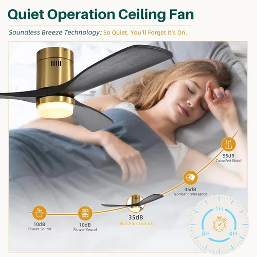 Vista 7 de CACI Mall Ventiladores de techo inteligentes de madera de 52 pulgadas con luces y control remoto, 3 cuchillas, perfil bajo, moderno, compatible