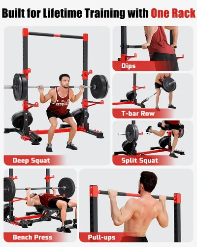 Vista 6 de YOLEO Smith Machine & Squat Rack Combo, Multi-Functional Power Racks with Adjustable Width & Pull-Up Bar, Cable Crossover Power Cage, Independent