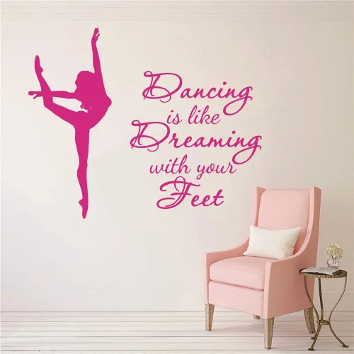 Vista 7 de Calcomanía de pared de bailarina de ballet para habitación de niña, Dancing is Like Dreaming with Your Feet Dance Wall Sticker Wall Wall Wall Negro