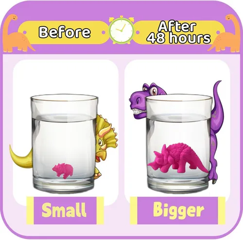 Vista 3 de Dinosaurios que crecen en el agua, paquete de 50, recuerdos envueltos individualmente, juguete de animales expandibles, suministros para fiestas