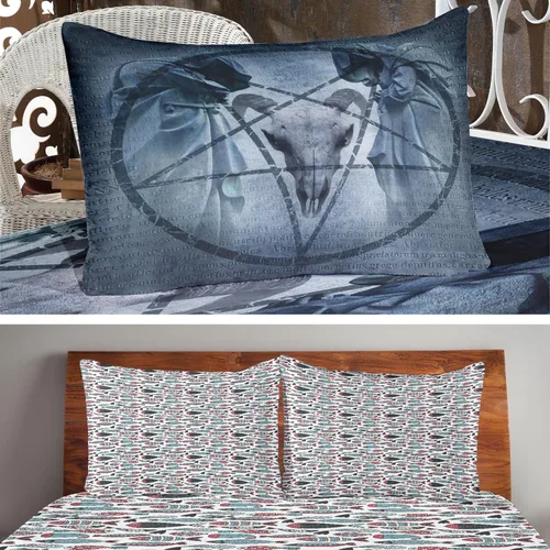 Vista 6 de Ambesonne Juego de sábanas bajeras y fundas de almohada, paquete de 10 patrones variados, cómodos y duraderos, juego de sábanas y fundas