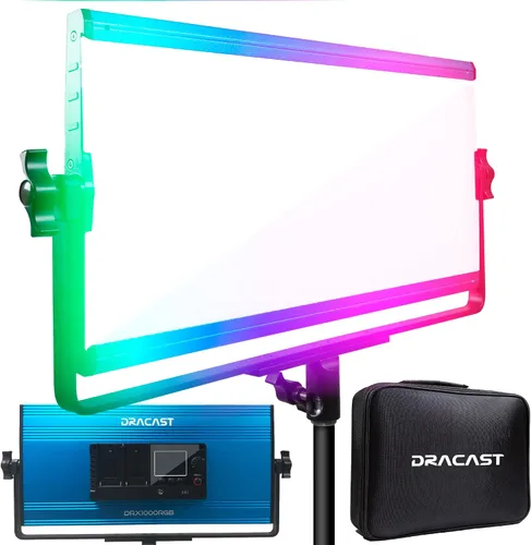 Vista 3 de Dracast Serie X LED1000 RGB + kit de 3 luces LED bicolor con estuche de viaje moldeado por inyección Control de aplicación Regulable 0-100%