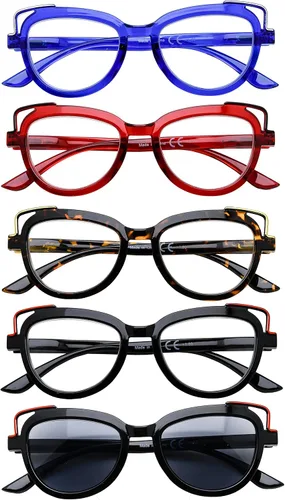 Vista 4 de Eyekepper Paquete de 5 lentes de lectura para mujer, diseño de ojo de gato