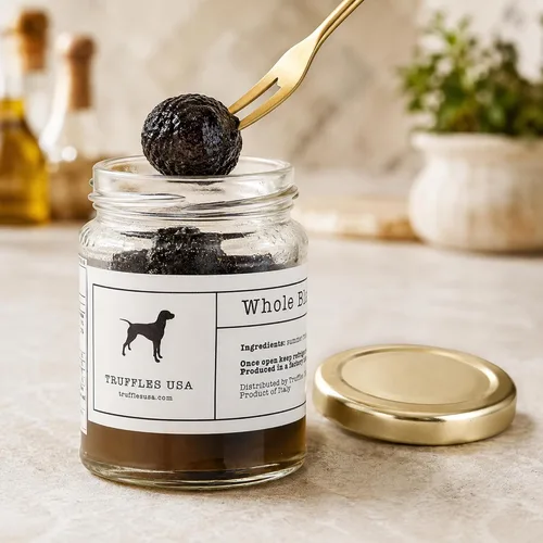 Vista 3 de Truffles USA - Trufas enteras de verano negras, 1.76 oz (50 g), Tuber Aestivum italiano, 2-3 trufas enteras en jugo de trufa, producto de Italia