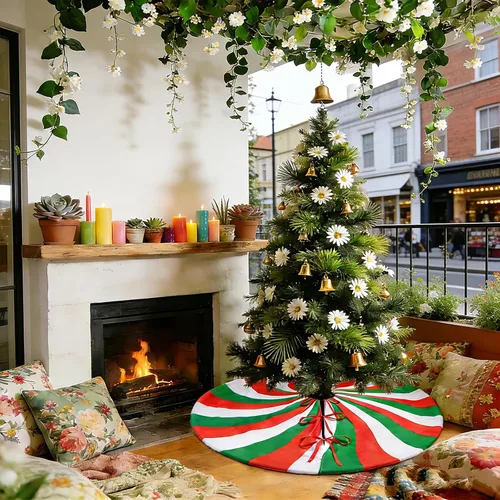 Vista 8 de yuboo Falda para árbol de Navidad y Halloween de menta roja y blanca, 36 pulgadas, falda de árbol de Navidad y Halloween de piruleta, adornos