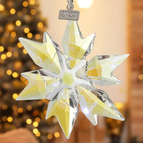 Vista 7 de Adorno de árbol de Navidad de edición Maxistal 2024, copo de nieve de cristal con estrella, adorno para árbol de Navidad, decoración para el hogar