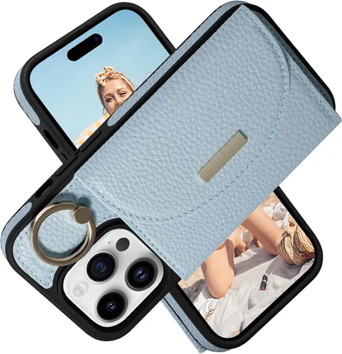 Vista 12 de Funda tipo cartera de Keallce para iPhone 14 Pro de 6.1 pulg., funda con tapa y ranuras para tarjetas, soporte con anillo, funda protectora de piel