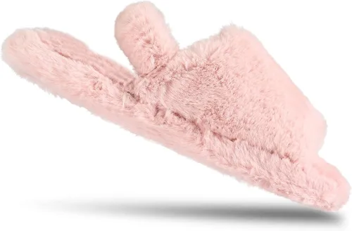 Vista 6 de Jessica Simpson Unisex-Child Plush Faux Fur Slip on House Slippers with Memory Foam